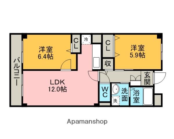 クレセントプラザI(2LDK/3階)の間取り写真