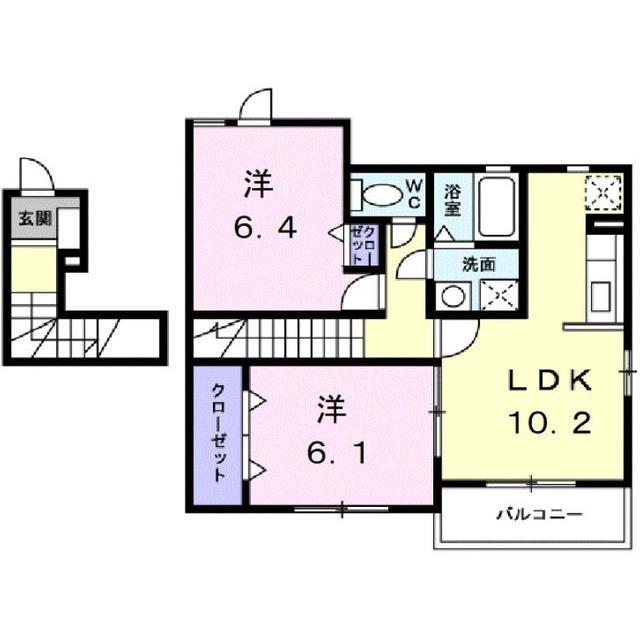 ドゥメゾンC(2LDK/2階)の間取り写真
