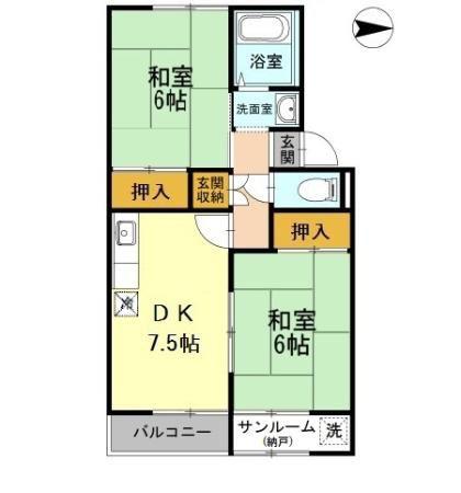 プレジールビューラ B(2DK/2階)の間取り写真