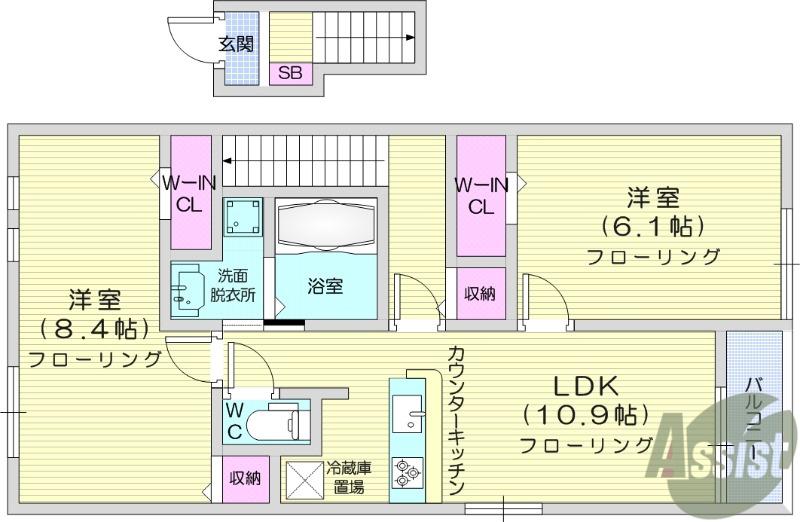 ラ・ポーズ Ⅰ(2LDK/2階)の間取り写真