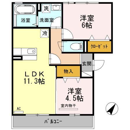 オッツ多治米(2LDK/3階)の間取り写真