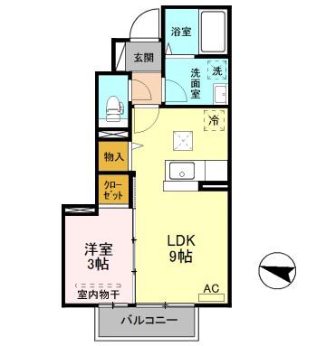 イーストヴィレッジ A(1LDK/1階)の間取り写真