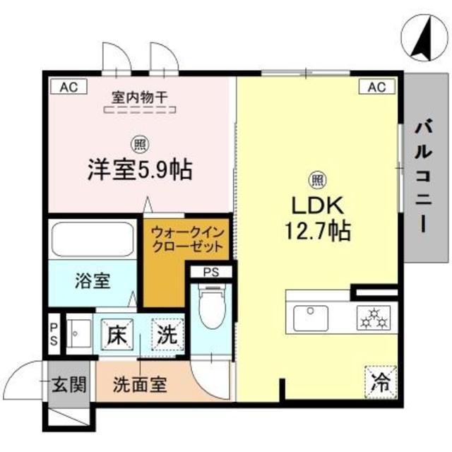 プライム金剛(1LDK/1階)の間取り写真