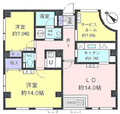 カステーオ目黒原町(3LDK/1階)の間取り写真