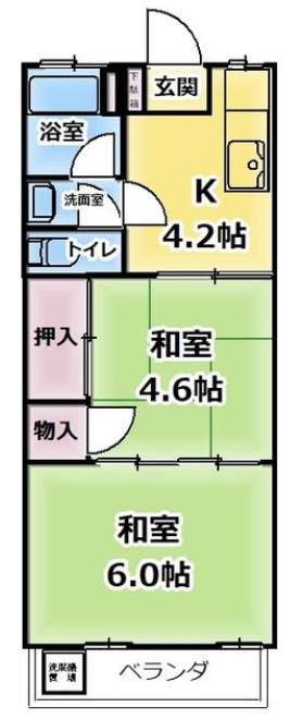 丸石荘(2K/2階)の間取り写真