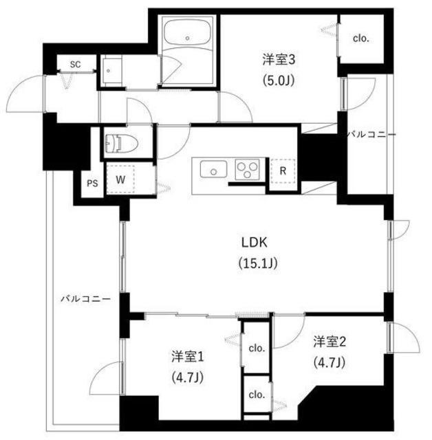 WHARF駒込(3LDK/6階)の間取り写真