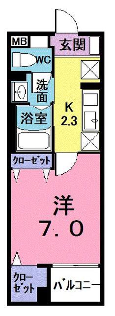 オレンティア(1K/4階)の間取り写真