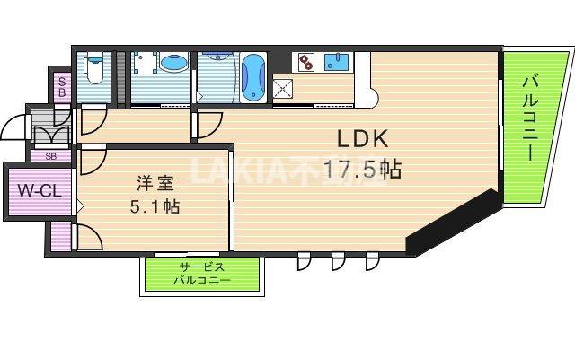セレッソコート上本町イースト(1LDK/2階)の間取り写真