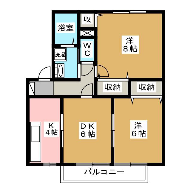 セジュール・ラフィネB(2LDK/2階)の間取り写真