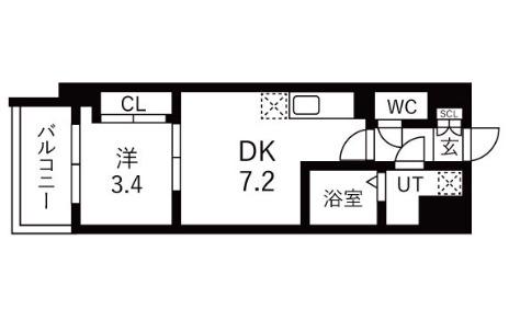 D.CLAREST玉造(1DK/2階)の間取り写真