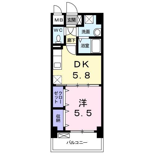 グレイス花見が丘(1DK/2階)の間取り写真