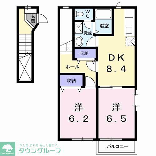 SION(2DK/2階)の間取り写真