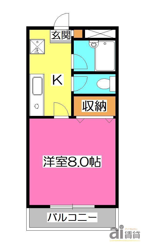 イーストヒルズ所沢(1K/2階)の間取り写真