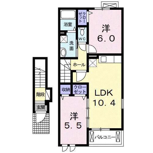 フィオーレ I(2LDK/2階)の間取り写真