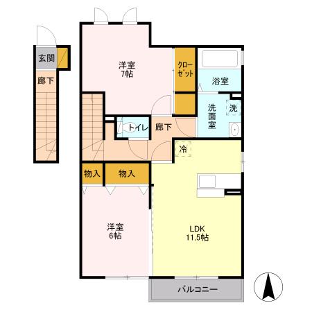 ルーナ・プレーナB(2LDK/2階)の間取り写真