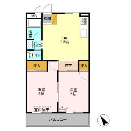 ラポール16(2DK/3階)の間取り写真