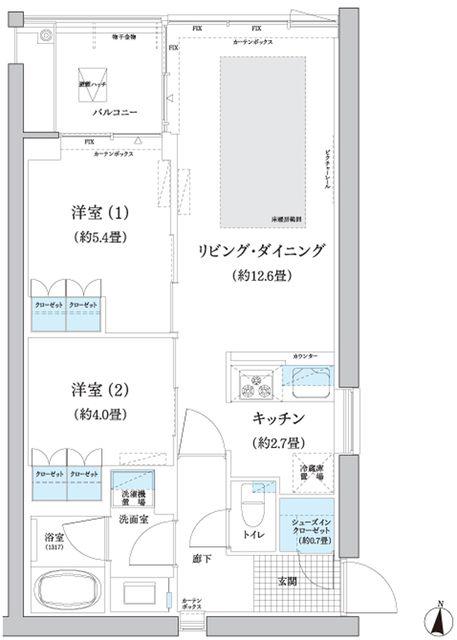 ガーデニエール砧 ウエスト(2LDK/4階)の間取り写真