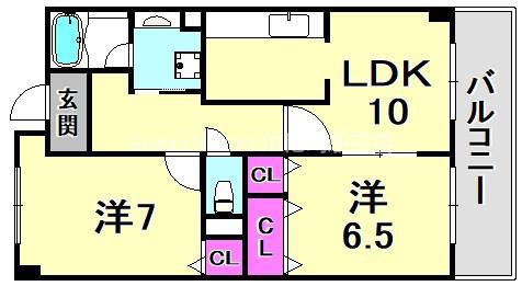 ヴァンベール尼崎(2LDK/1階)の間取り写真