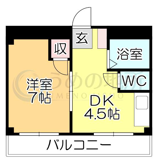マロンハウス(1DK/3階)の間取り写真