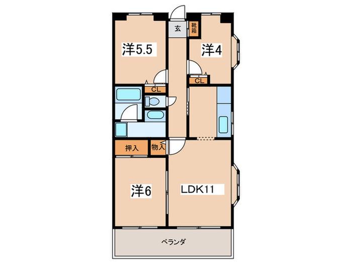 センターヒルズ21弐番館(3LDK/6階)の間取り写真