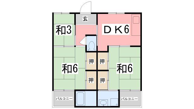 ビレッジハウス書写4号棟(3DK/2階)の間取り写真