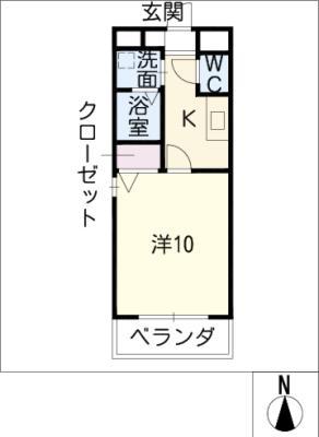 CASA上社西(1K/2階)の間取り写真