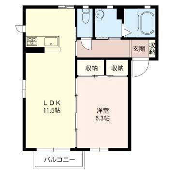 メゾンボヌール(1LDK/2階)の間取り写真