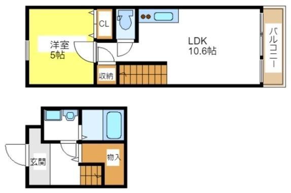 ツインフォレスト住之江II番館(1LDK/2階)の間取り写真