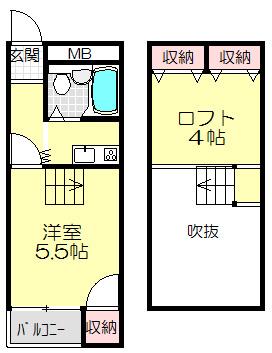 メゾン・ドゥ・小町(1K/2階)の間取り写真