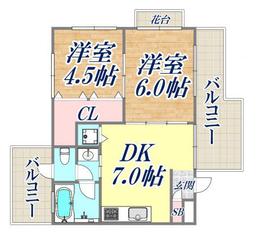 プチ・ロワールA棟(2DK/2階)の間取り写真