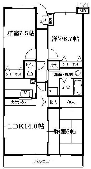 モラダあけぼの(3LDK/1階)の間取り写真