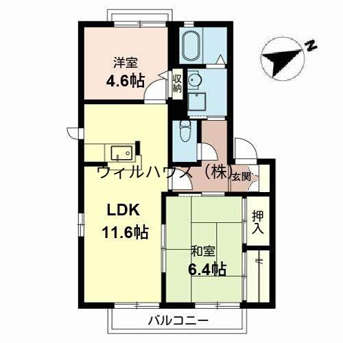 DAIKENN浜寺南町D棟(2LDK/2階)の間取り写真