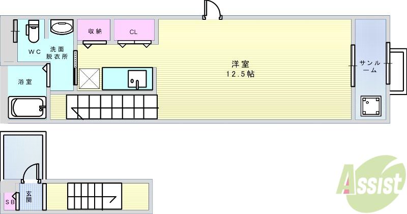 カーサ摩耶2(ワンルーム/2階)の間取り写真