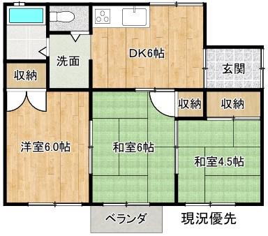 グランドハイツ A棟(3DK/1階)の間取り写真