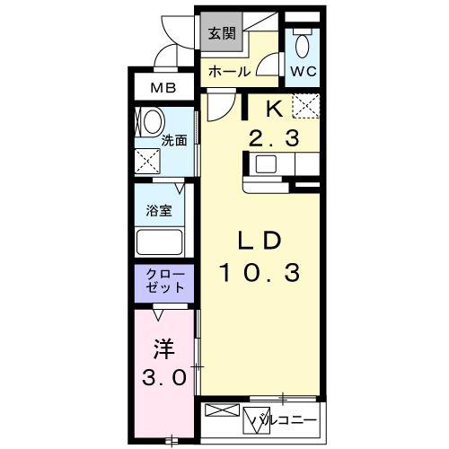 カーサ クレインフィールド(1LDK/3階)の間取り写真