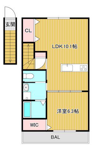 ヴレクール B(1LDK/2階)の間取り写真