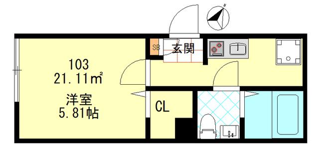 CFジオーレ東門前(1K/1階)の間取り写真