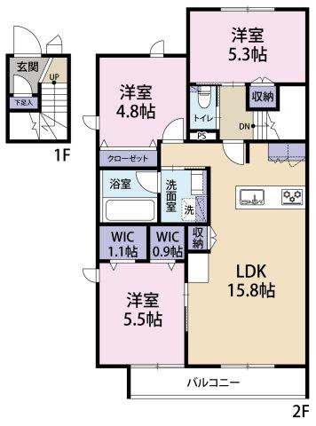 TRAUM(3LDK/1階)の間取り写真