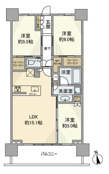 シティテラス杉並方南町サウス(3LDK/1階)の間取り写真