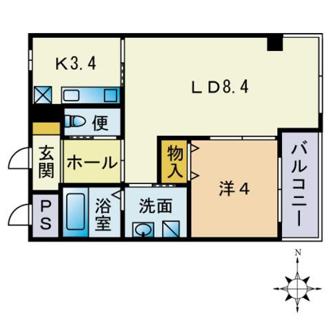 クレシア姪浜(1LDK/2階)の間取り写真