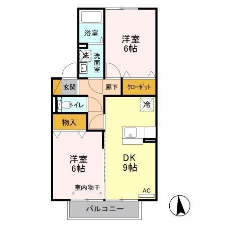 エスペランサK(2DK/2階)の間取り写真