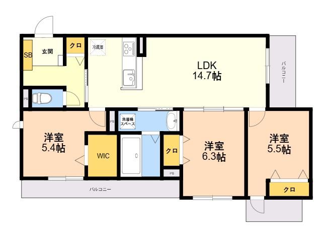 アズール伯玄(3LDK/2階)の間取り写真