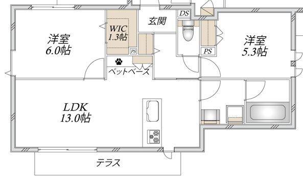 上宮田メゾン(2LDK/1階)の間取り写真