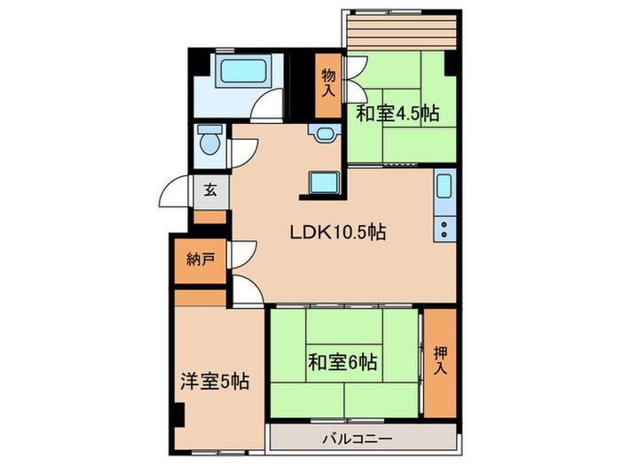 磯貝グリーンアパルト(3LDK/3階)の間取り写真