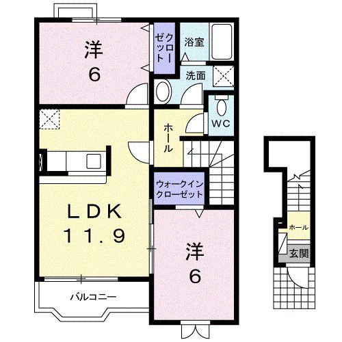 パイナリ今沢(2LDK/2階)の間取り写真