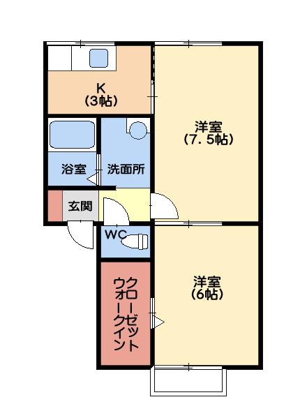 エスティコート川元(2K/2階)の間取り写真