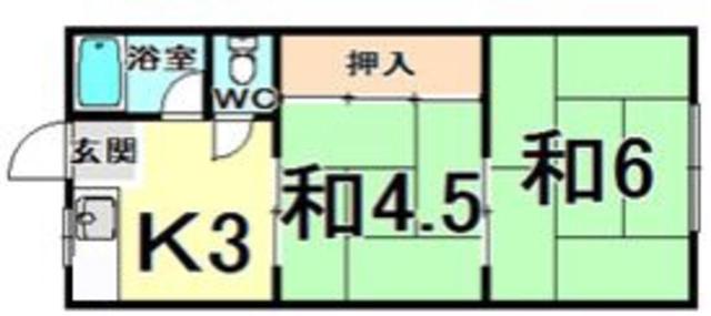 飛田文化(2K/2階)の間取り写真