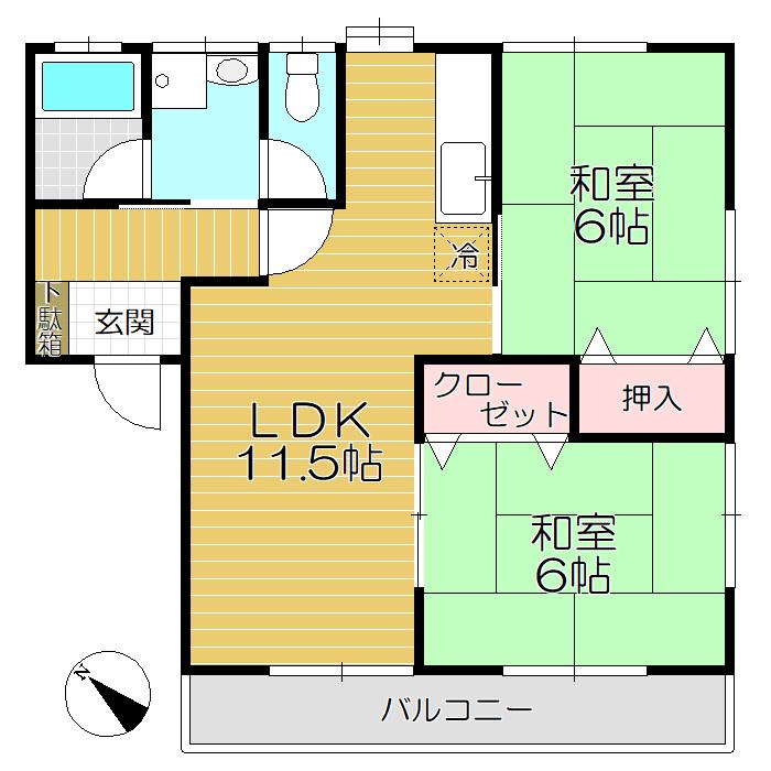 渡ハイツ(2LDK/2階)の間取り写真
