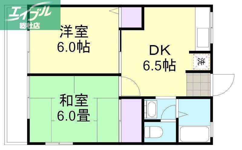 ワルツI(2DK/2階)の間取り写真