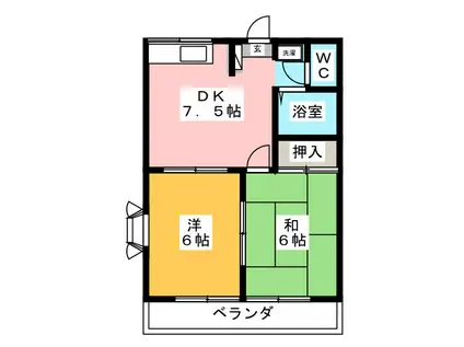 ホワイトビラ御門台(2DK/2階)の間取り写真